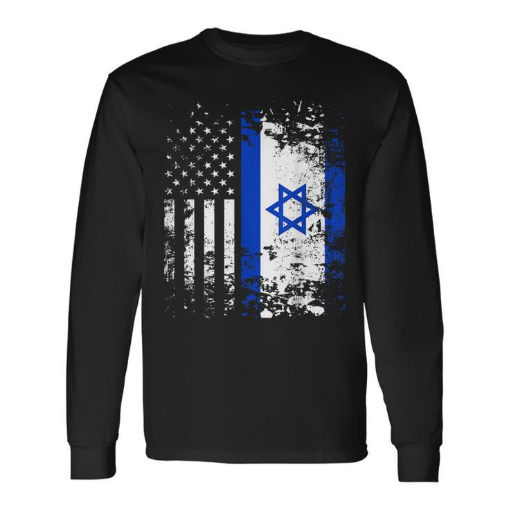 Proud Israeli Usa Flag Patriotic Pride American Israel Flag Men Women Long Sleeve T-Shirt T-shirt Graphic Print