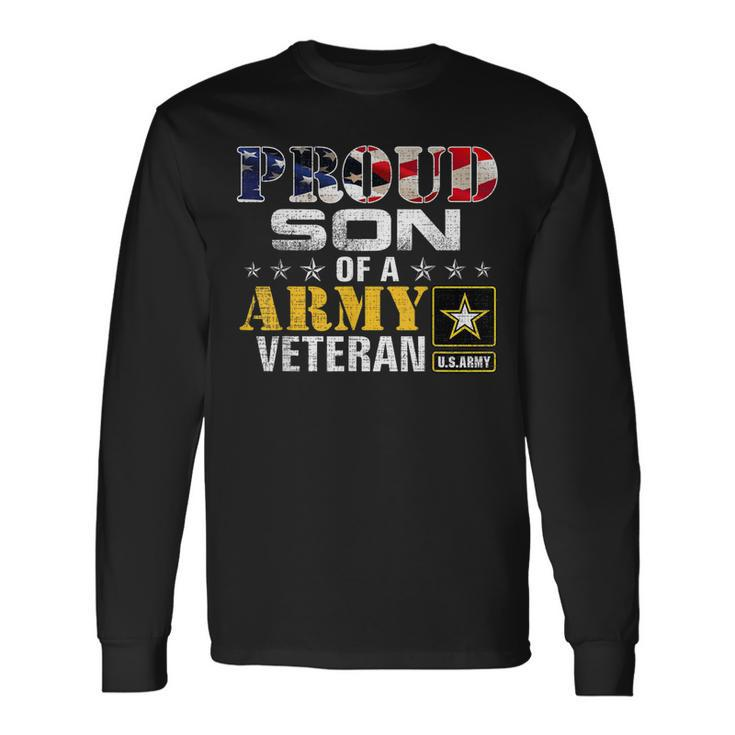 Proud Son Of A Army Veteran American Flag Military Long Sleeve T-Shirt