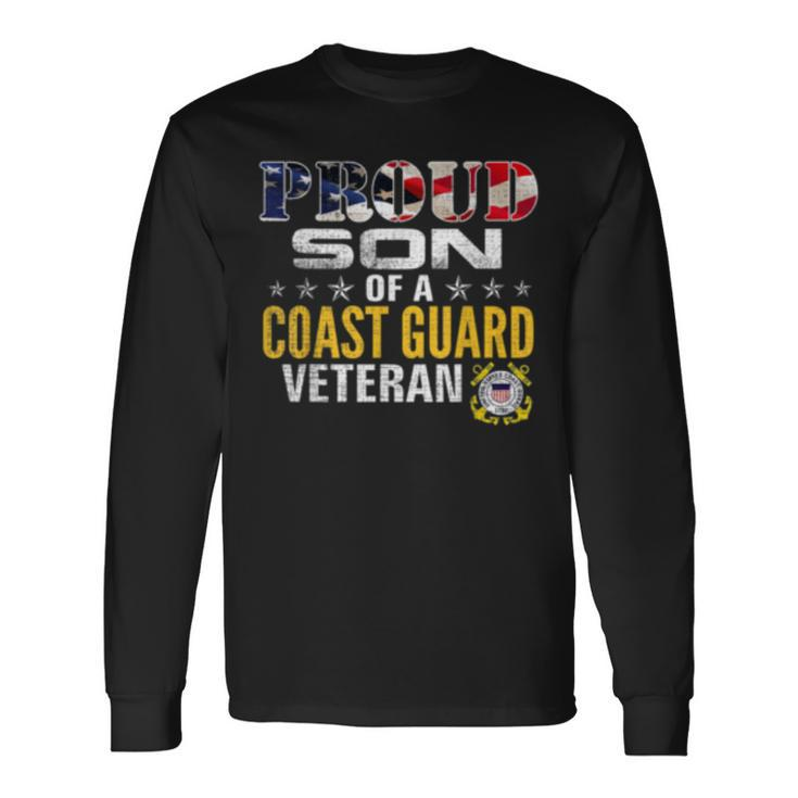 Proud Son Of A Coast Guard Veteran American Flag Military Long Sleeve T-Shirt