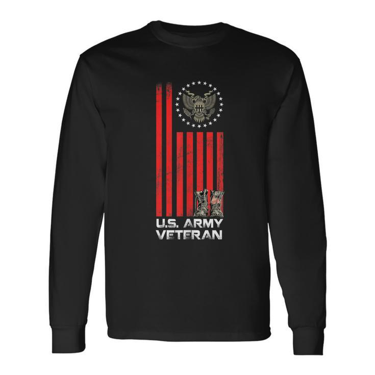 Proud Us Army Veteran Usa Flag Army Boots And America Flag Long Sleeve T-Shirt Gifts ideas
