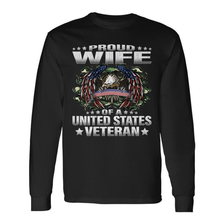 Proud Wife Of A United States Veteran Military Vets Spouse Men Women Long Sleeve T-shirt Graphic Print Unisex Gifts ideas
