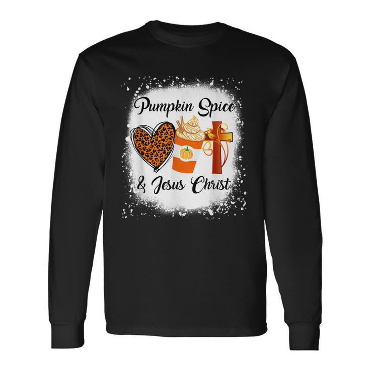 Pumpkin Spice And Jesus Christ Leopard Heart Coffee Men Women Long Sleeve T-Shirt T-shirt Graphic Print
