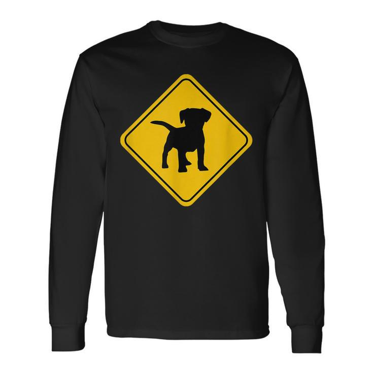Puppy Dog Cute Crossing Road Sign Classic Minimalist Graphic  Men Women Long Sleeve T-shirt Graphic Print Unisex