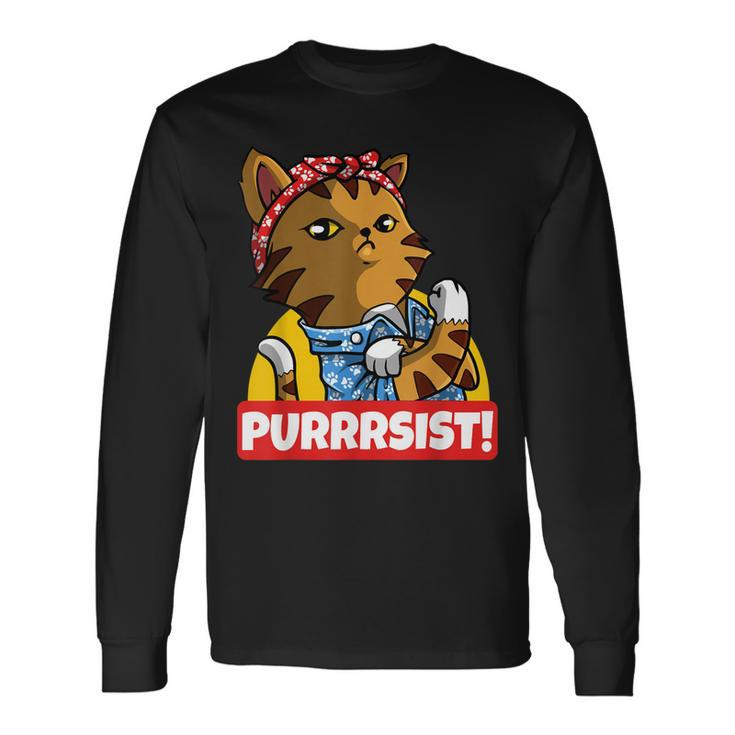 Purrrsist Cat Kitten Lover Strong Girl Pet Owner Long Sleeve T-Shirt T-Shirt