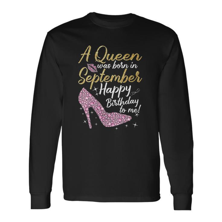 Queens Are Born In September September Birthday V-Neck Men Women Long Sleeve T-Shirt T-shirt Graphic Print