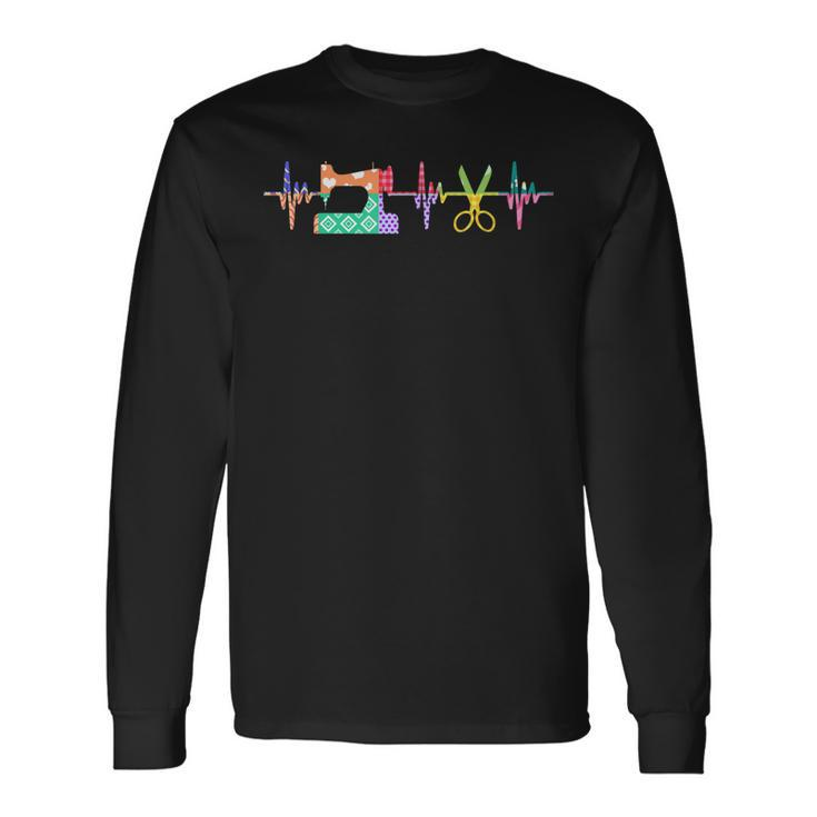 Quilter Sewing Heartbeat For Quilting Lover Mm Long Sleeve T-Shirt