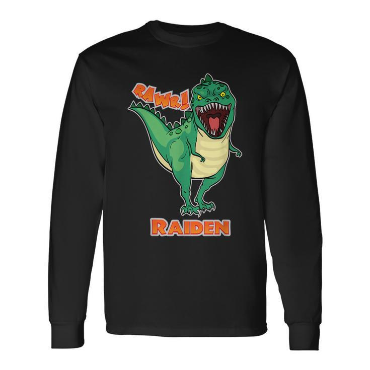 Raiden Name Personalized Custom Dinosaur Rawr T-Rex Men Women Long Sleeve T-Shirt T-shirt Graphic Print
