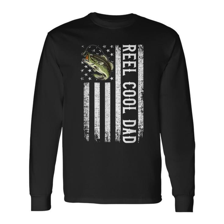 Reel Cool Dad Fishing Vintage Us Flag Fathers Day Long Sleeve T-Shirt