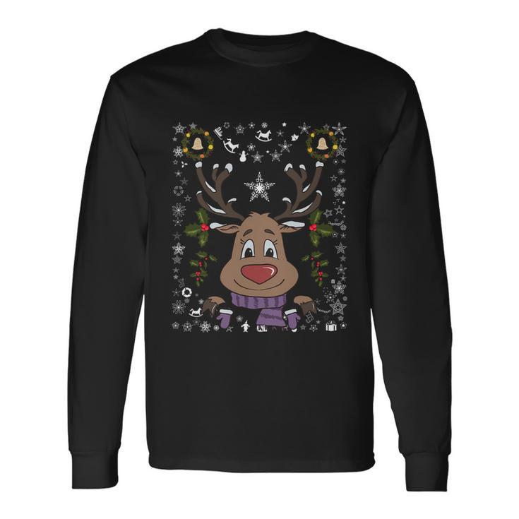 Reindeer Xmas Deer Snowflakes Ugly Christmas Long Sleeve T-Shirt Gifts ideas