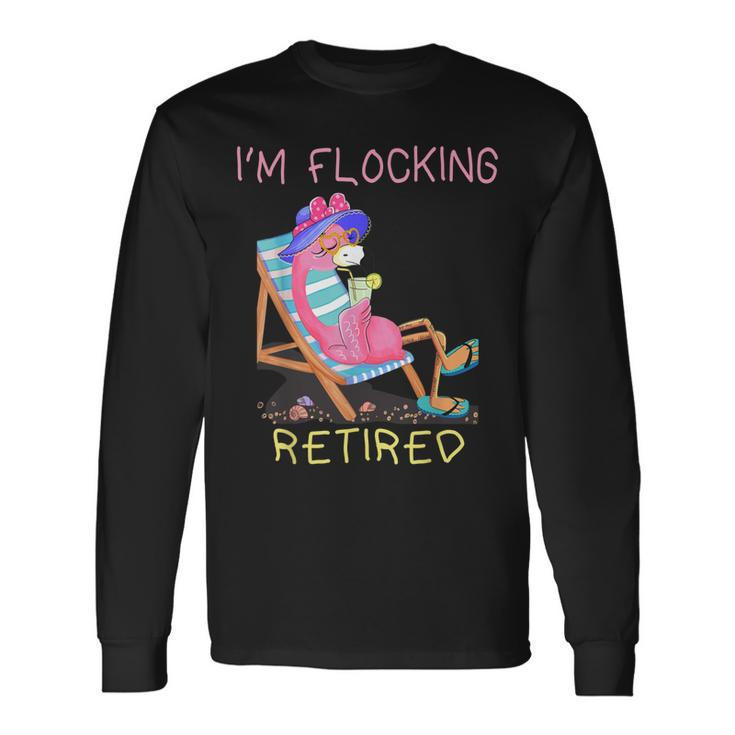 Retired Flamingo Lover Retirement Party Coworker 2021 Men Women Long Sleeve T-Shirt T-shirt Graphic Print