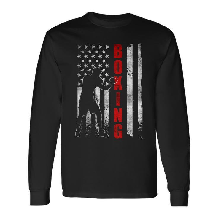 Retro American Boxing Apparel Us Flag Boxer Long Sleeve T-Shirt T-Shirt