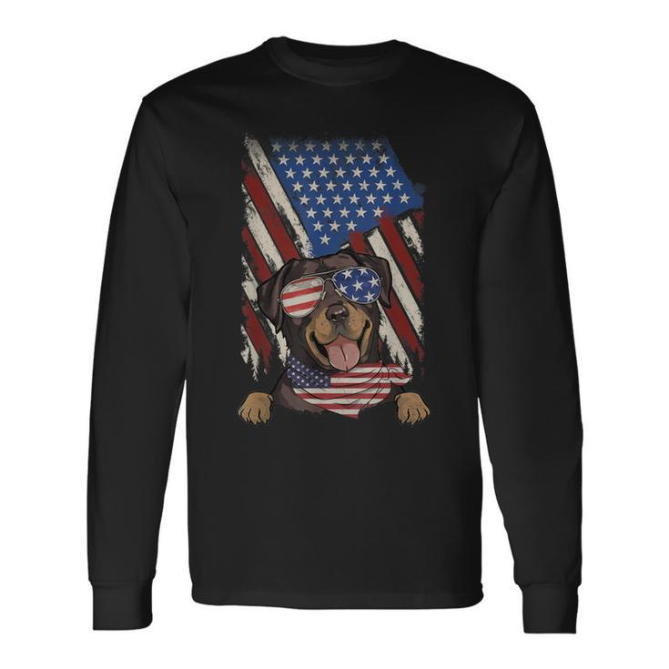 Retro American Flag Rottweiler Dad Mom Dog Lover 4Th Of July Men Women Long Sleeve T-shirt Graphic Print Unisex Gifts ideas