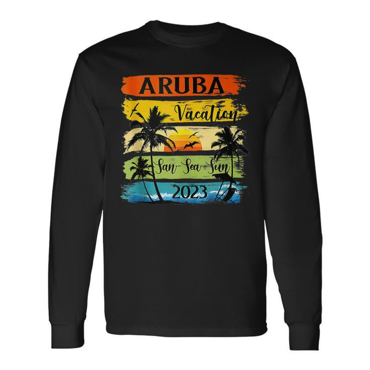 Retro Aruba Vacation 2023 Sunset Beach Summer Trip Long Sleeve T-Shirt T-Shirt