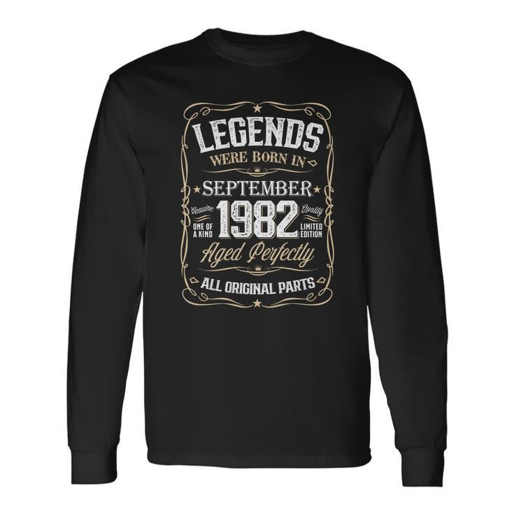 Retro Birthday Legends Were Born In 1982 September Men Women Long Sleeve T-Shirt T-shirt Graphic Print