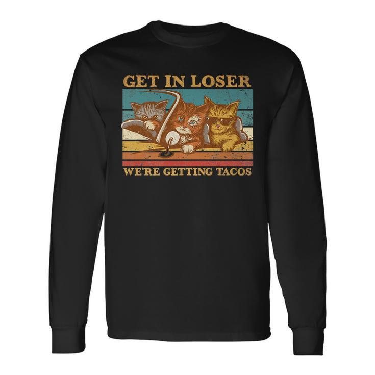 Retro Cats And Tacos Lovers Cat Lover Cat Owner Long Sleeve T-Shirt