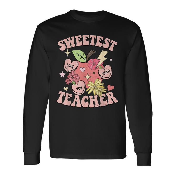 Retro Cute Apple Sweetest Teacher Valentines Day Long Sleeve T-Shirt