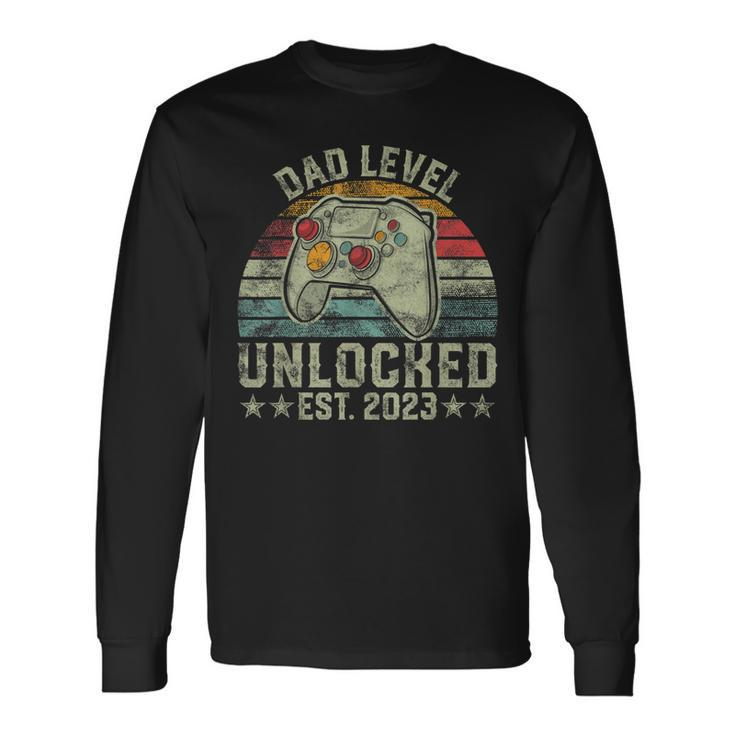 Retro Dad Level Unlocked Est 2023 New Dad Long Sleeve T-Shirt Gifts ideas