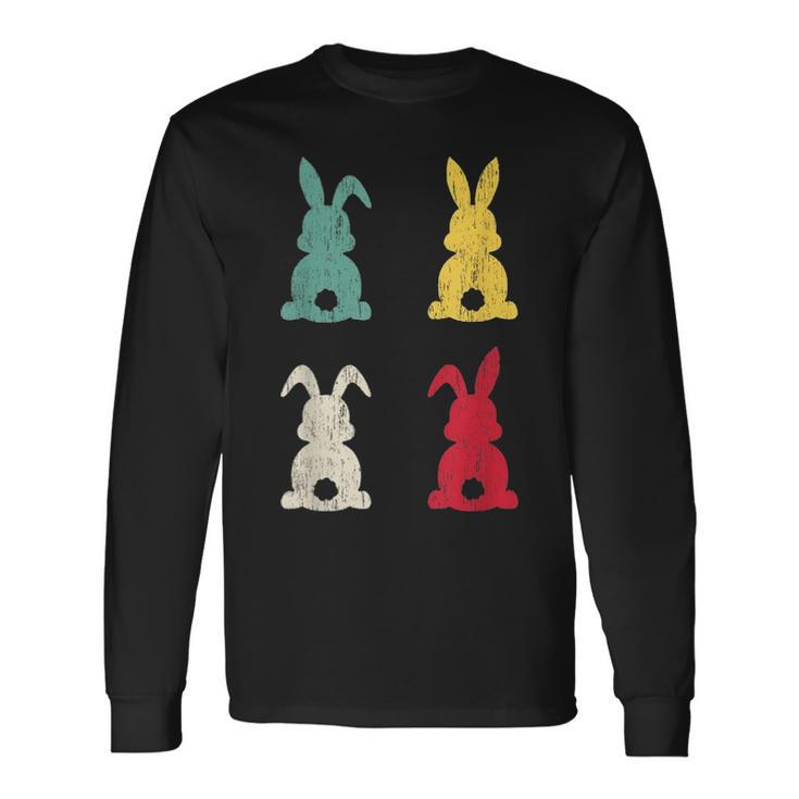 Retro Easter Bunny Cute Happy Easter Vintage Colorful Rabbit Long Sleeve T-Shirt