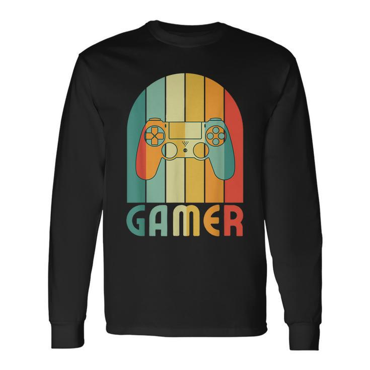 Retro Gamer Video Games Player For Game Player Gamer Dad Long Sleeve T-Shirt