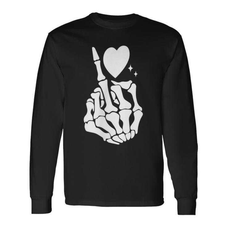 Retro Groovy Fuck Around And Find Out Finger Skeleton Long Sleeve T-Shirt T-Shirt