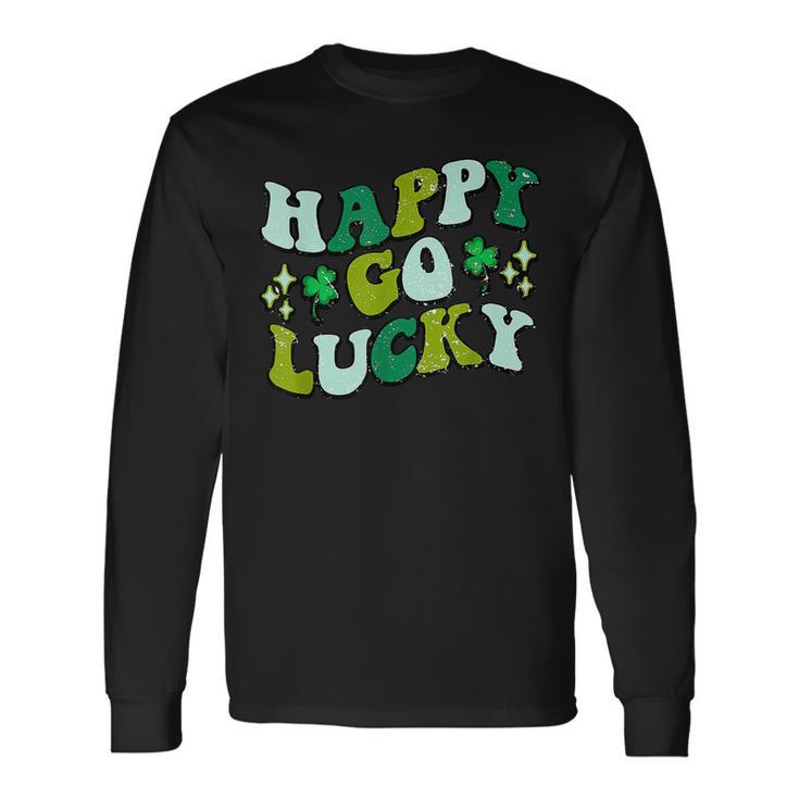 Retro Groovy Happy St Patricks Day Shamrock Lucky Long Sleeve T-Shirt
