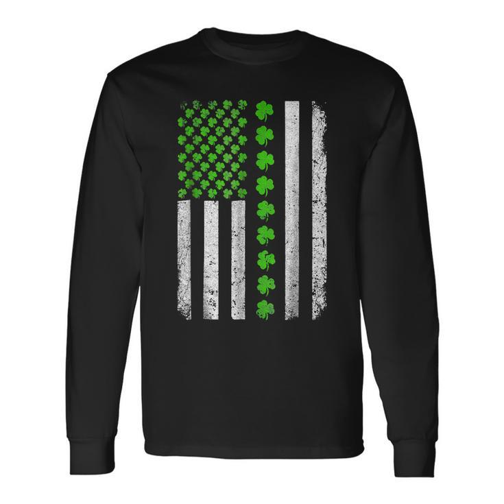 Retro Irish American Flag Distressed Flag St Patricks Day Long Sleeve T-Shirt
