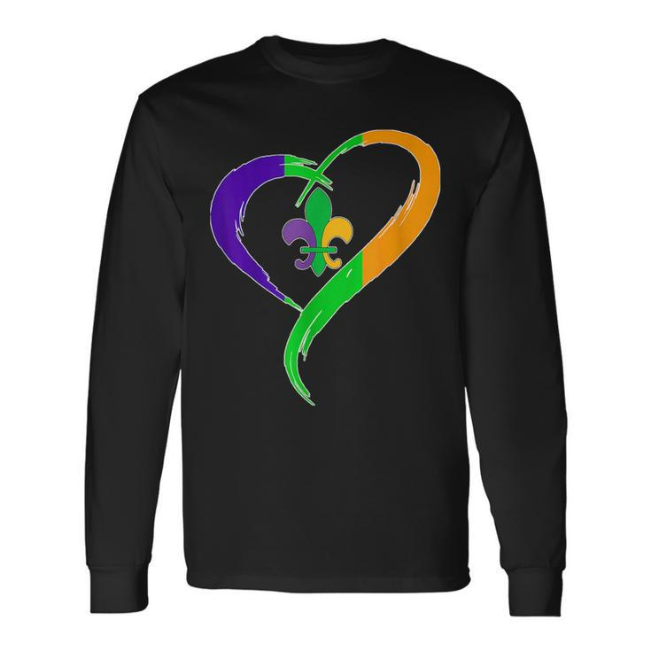 Retro Mardi Gras Heart Mardi Gras Long Sleeve T-Shirt