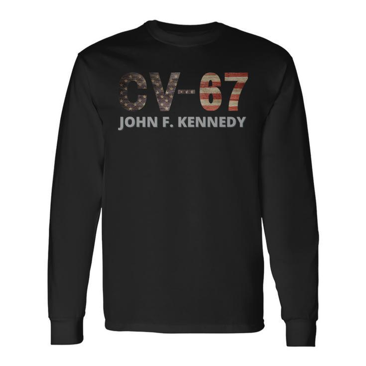 Retro Navy Aircraft Carrier Uss John F Kennedy Cv-67 Long Sleeve T-Shirt