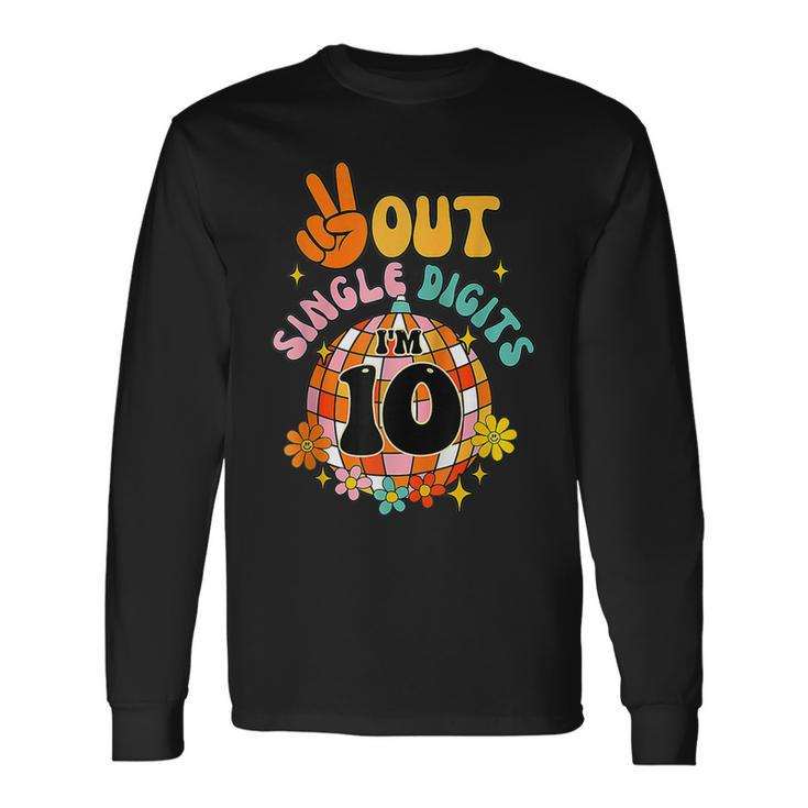Retro Peace Out Single Digits Im 10 Year Old 10Th Birthday Long Sleeve T-Shirt