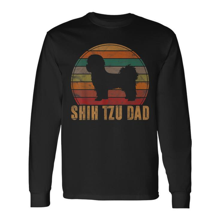 Retro Shih Tzu Dad Daddy Apparel Dog Owner Pet Father Long Sleeve T-Shirt
