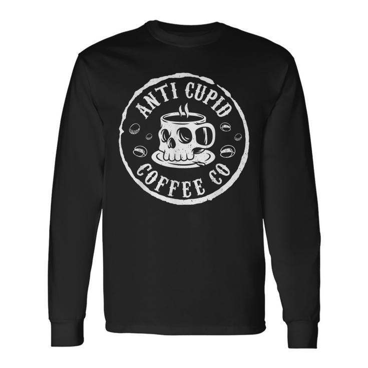 Retro Skull Anti Cupid Coffee Co Anti Valentines Day Long Sleeve T-Shirt