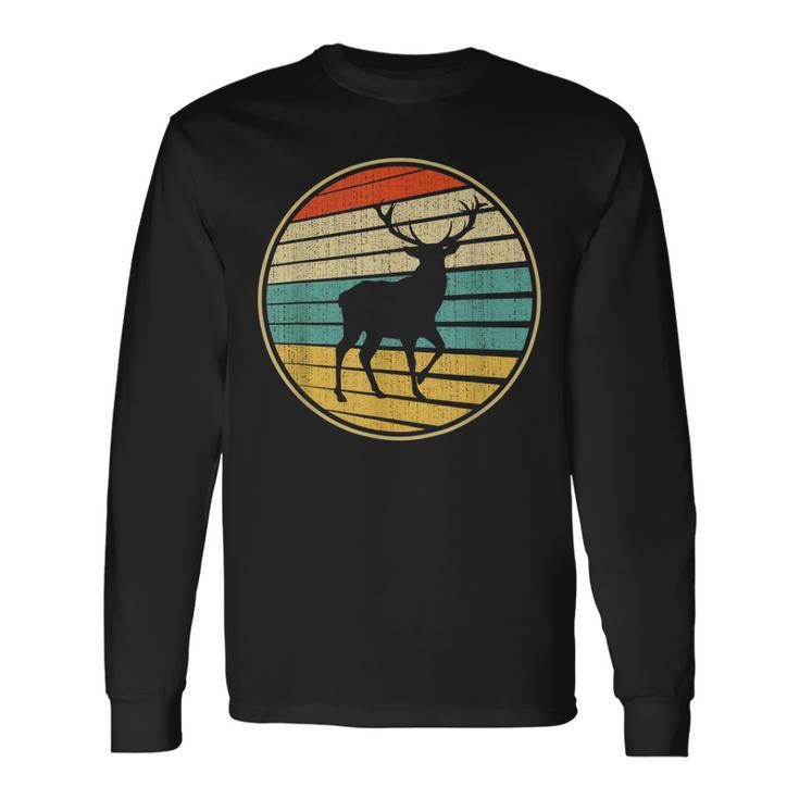 Retro Style Vintage Forest Wildlife Elk Buck Deer 60S 70S Long Sleeve T-Shirt T-Shirt