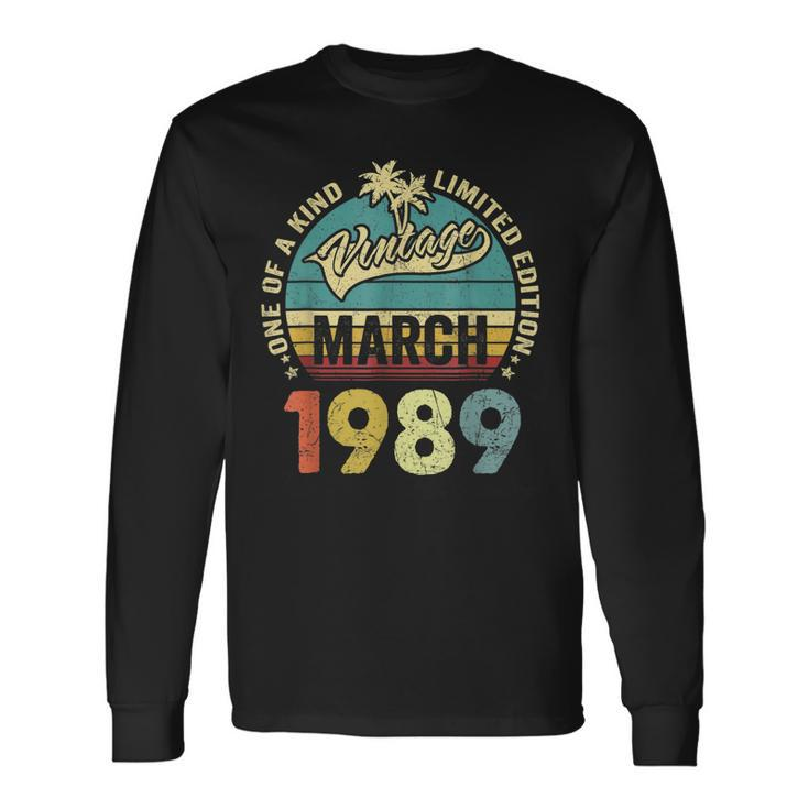 Retro Vintage 34Th Birthday Awesome Since March 1989 Long Sleeve T-Shirt