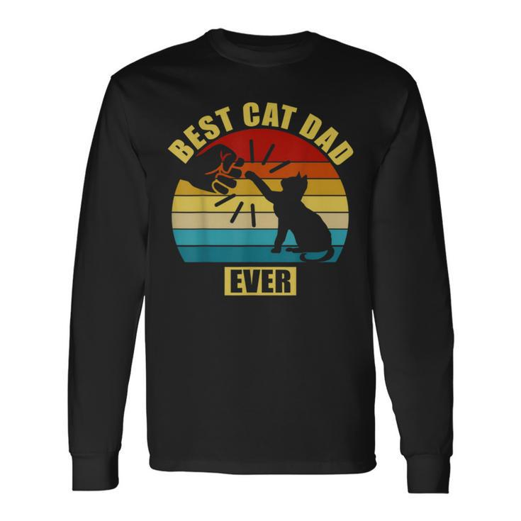 Retro Vintage Best Cat Dad Ever Fist Bump Long Sleeve T-Shirt T-Shirt Gifts ideas