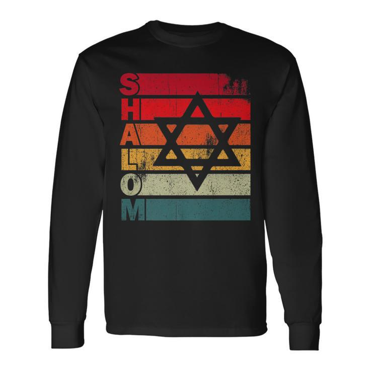 Retro Vintage Shalom Jewish Star Of David Hanukkah Chanukah Long Sleeve T-Shirt