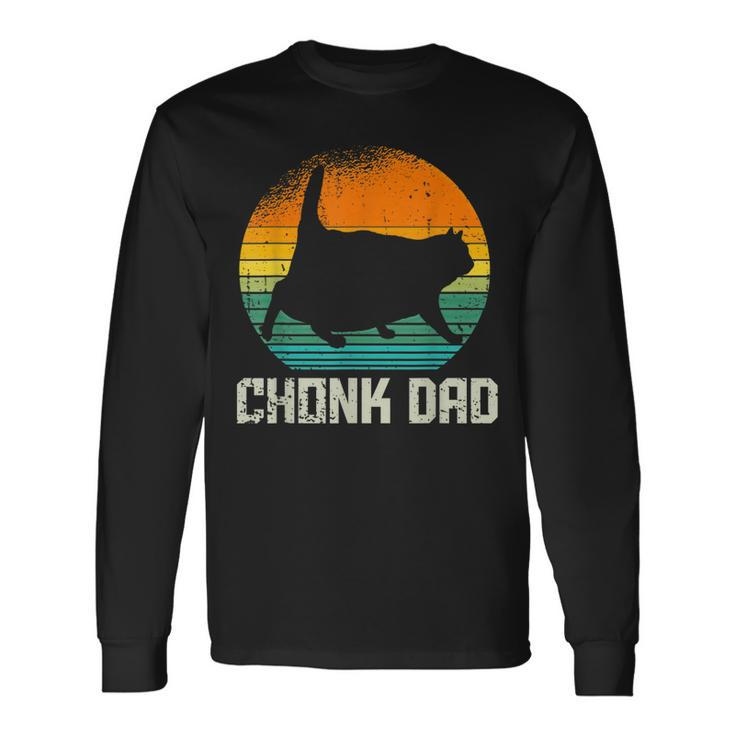 Retro Vintage Style Fat Daddy Cat Meme Chonk Cat Dad Long Sleeve T-Shirt Gifts ideas
