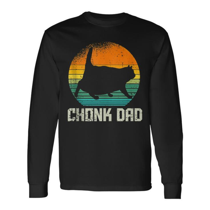Retro Vintage Style Fat Daddy Cat Meme Chonk Cat Dad V2 Long Sleeve T-Shirt