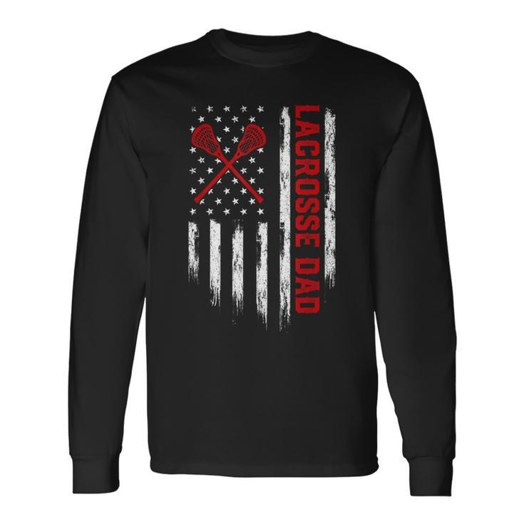 Retro Vintage Usa American Flag Lacrosse Dad Patriotic Long Sleeve T-Shirt