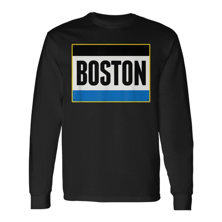Retro Yellow Boston Massachusetts Ma Running Bib Stencil Long Sleeve T-Shirt