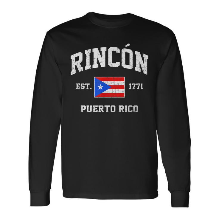 Rincón Puerto Rico Vintage Boricua Flag Athletic Style Long Sleeve T-Shirt