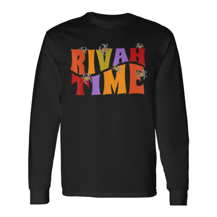 Rivah Time Retro Hippie Style With Blue Crab Long Sleeve T-Shirt T-Shirt