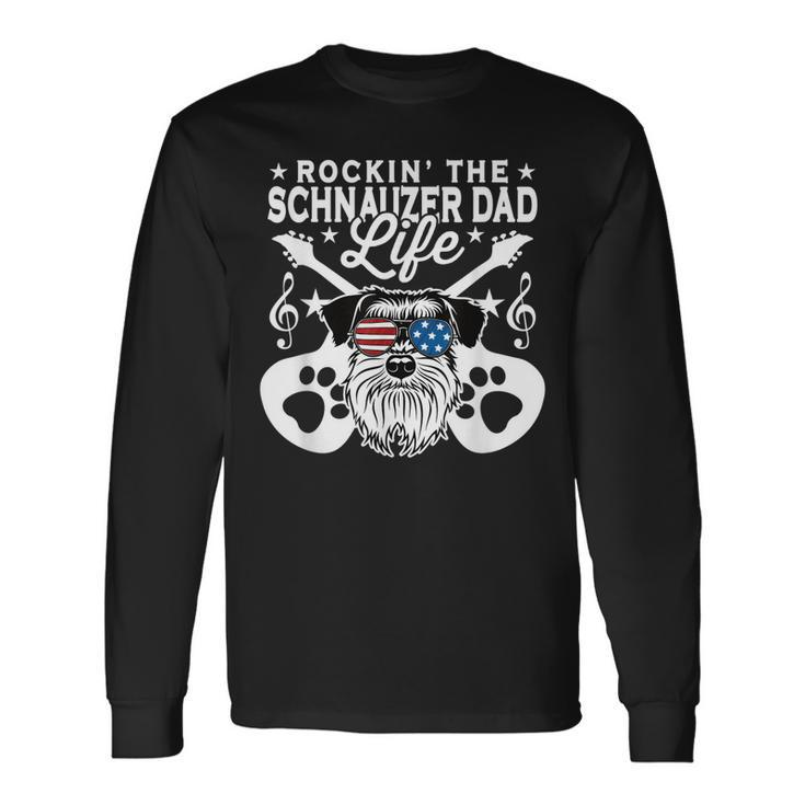 Rockin The Schnauzer Dad Life Dog Lover Guitar Musician Men Women Long Sleeve T-Shirt T-shirt Graphic Print