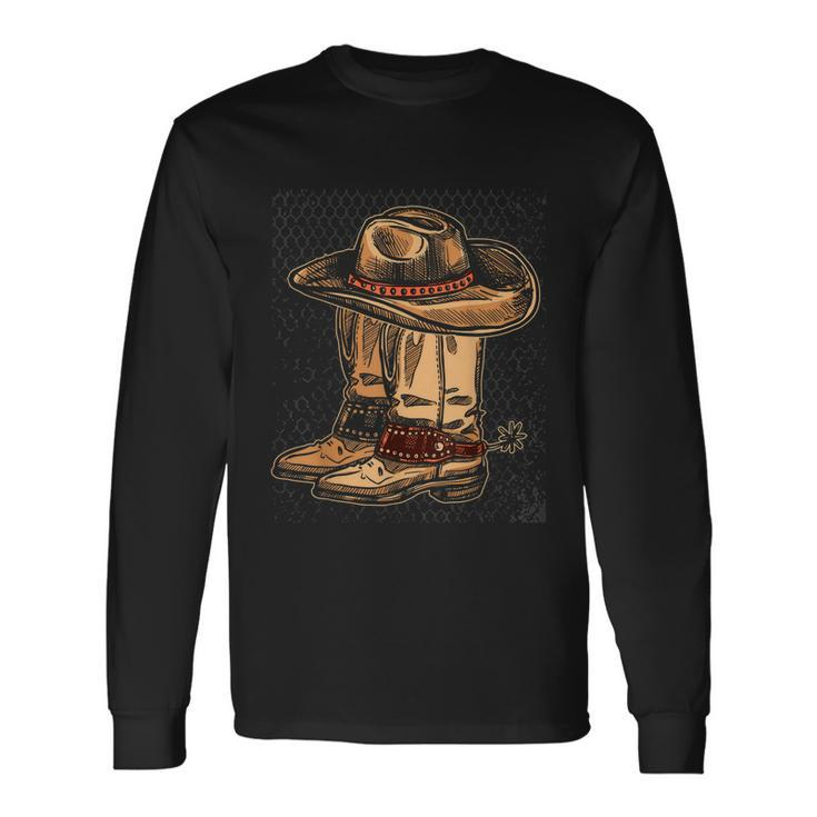 Rodeo Bull Riding Hat Line Dance Boots Cowboy V2 Long Sleeve T-Shirt