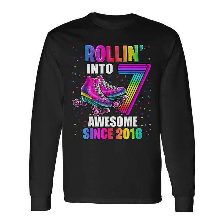 Rollin Into 7 Awesome 2016 Roller Skating 7Th Birthday Girls Long Sleeve T-Shirt T-Shirt