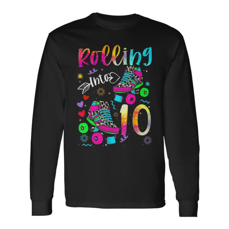 Rolling Into 10Th Birthday Leopard Roller Skates 10 Yrs Old Long Sleeve T-Shirt Gifts ideas