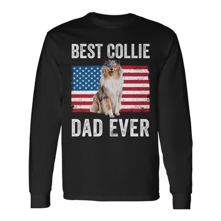 Rough Collie Dad American Flag Collie Dog Lover Owner Men Women Long Sleeve T-Shirt T-shirt Graphic Print