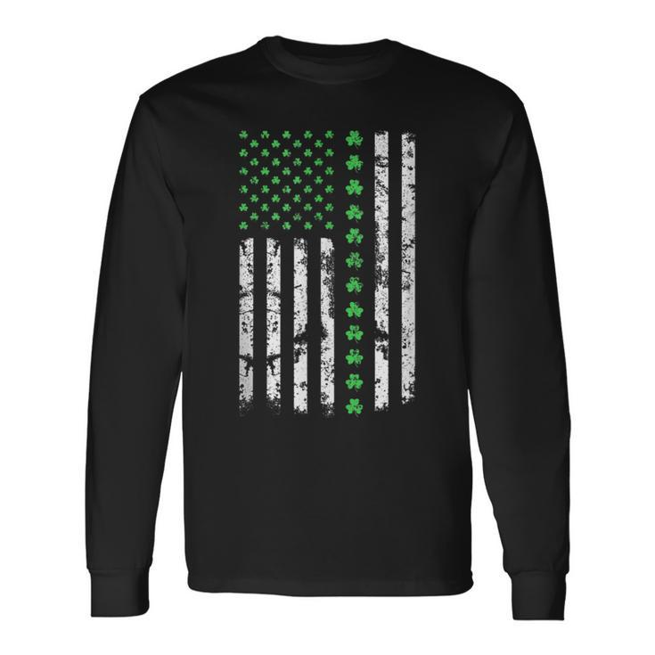 Saint Pattys Irish St Patricks Day Shamrock American Flag V2 Long Sleeve T-Shirt