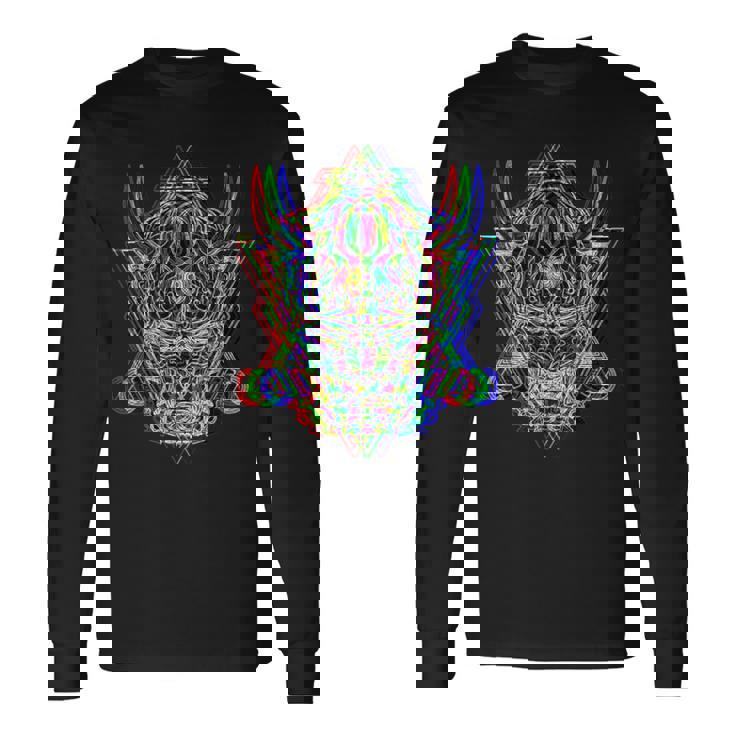 Samurai Oni Demon Mask Bushido Warrior Aesthetic Japanese Long Sleeve T-Shirt