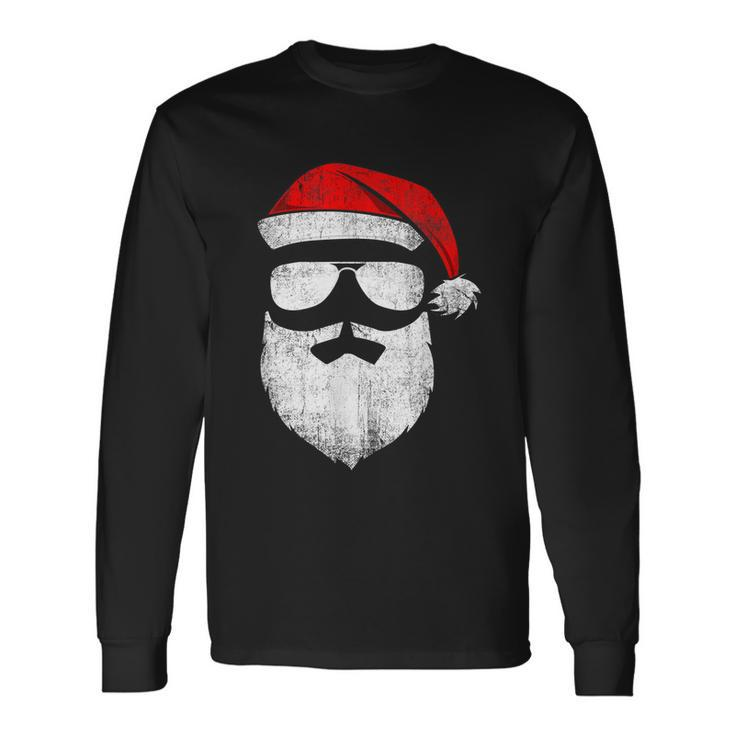 Santa Claus Face Sunglasses With Hat Beard Christmas Tshirt Long Sleeve T-Shirt