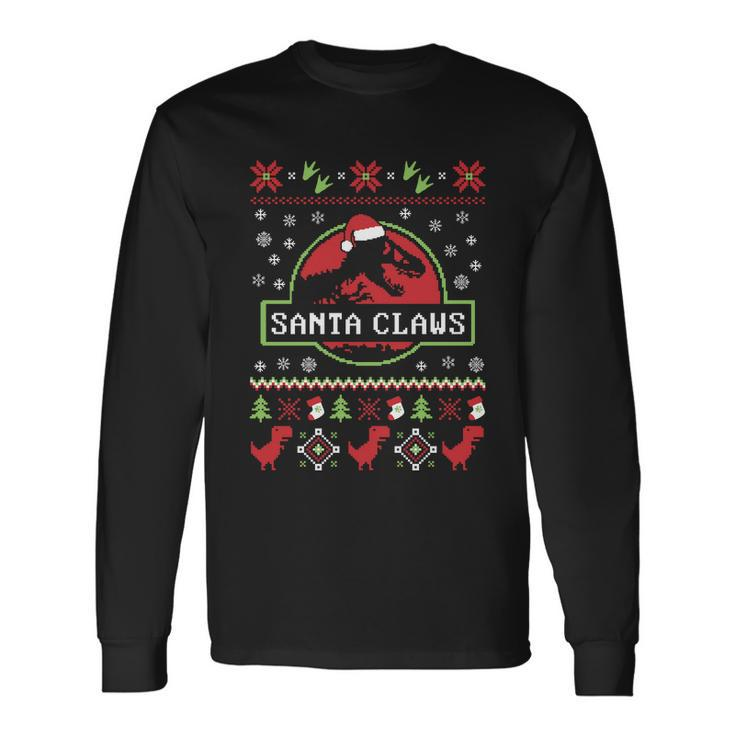 Santa Claws Jurassic Ugly Christmas Sweater Long Sleeve T-Shirt